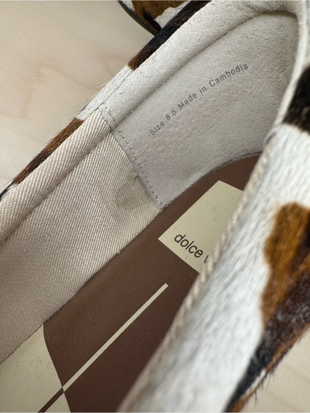 Dolce Vita Brown and White Cow-Print Mary Jane Flats with Strap - Picture 13 of 13